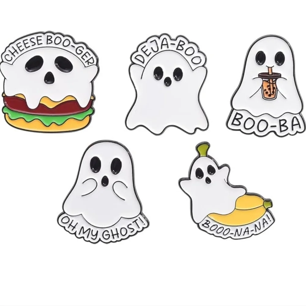 Cute White Ghost Enamel Pins – Halloween Party Set